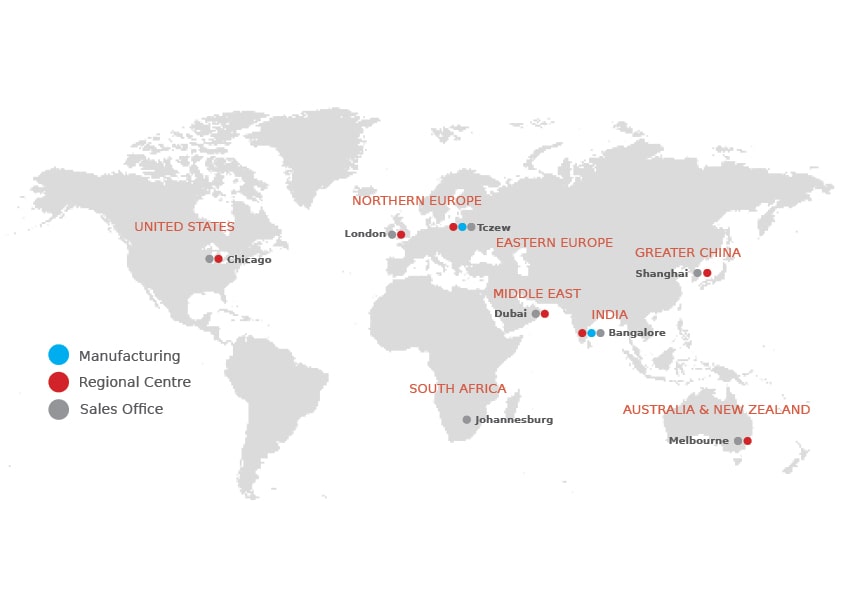 Map showing worldwide locations of Molex Connected Enterprise offices
